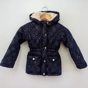 C&C California Kids Navy Gold Stars Puffer Hooded Coat Size 5